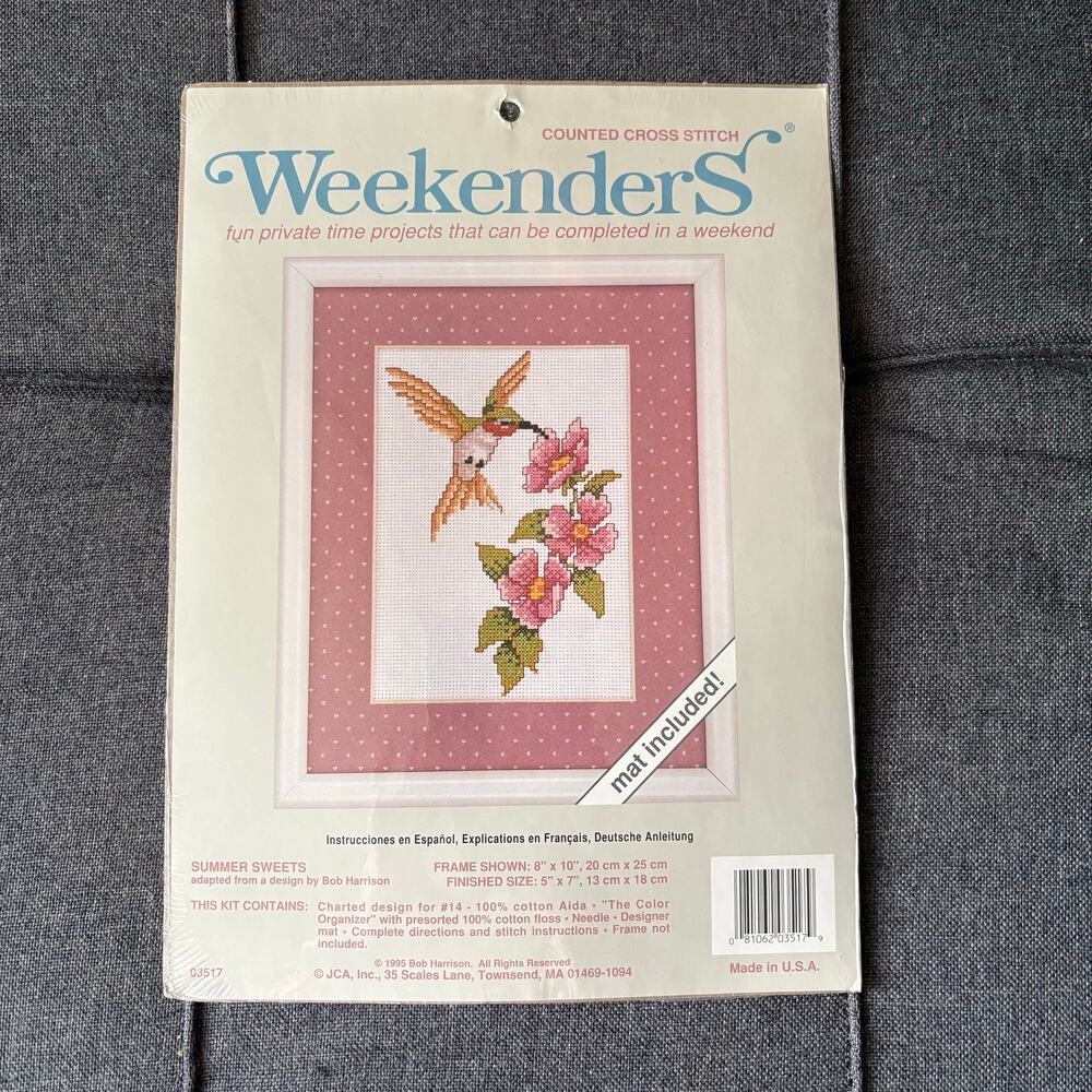 Summer Sweets Hummingbird Vintage Counted Cross Stitch Kit by Weekenders - 1995